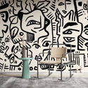 Linear Face Motifs Modern Wall Mural Peel and Stick Wallpaper