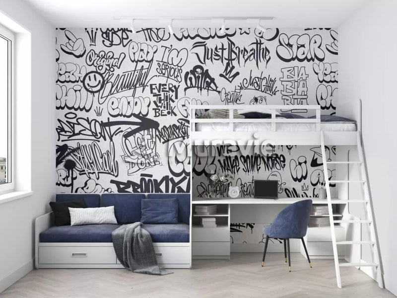 Graffiti Inscribed Stylish Wall Mural Wallpaper