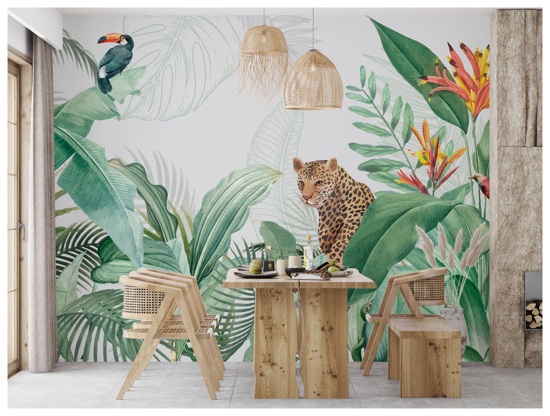 Tropical Leaves Mural Wallpaper | Large Scale Botanical Art in Green and Terracotta main image 1