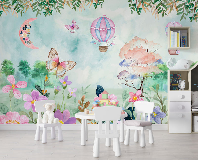 Butterfly and Elephant Self adhesive kids Wallpaper