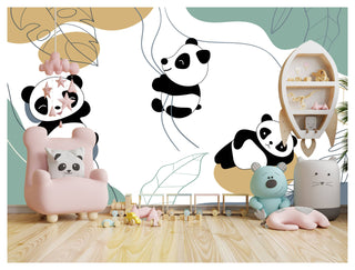 Pandas Playing On Tree Wallpaper, Wall sticker, Wall poster, Wall Decal - Luzen&co