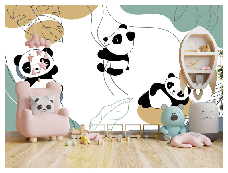 Pandas Playing On Tree Wallpaper, Wall sticker, Wall poster, Wall Decal - Luzen&co