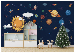 Dark Blue Background Planet Kids Wallpaper, Wall sticker, Wall poster, Wall Decal