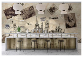 Wonders World With Post Cards Wall Mural Wallpaper - Luzen and co