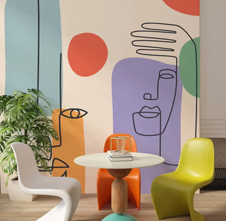 Linear Face Figures Color Wall Mural Peel and Stick Wallpaper - Australia Luzen&Co