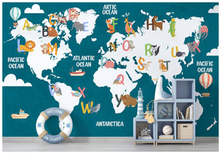 Animals World Map Kids Wallpaper, Wall sticker, Wall poster, Wall Decal - Luzen&co