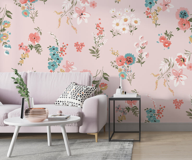 Soft Flowers Pink Wallpaper