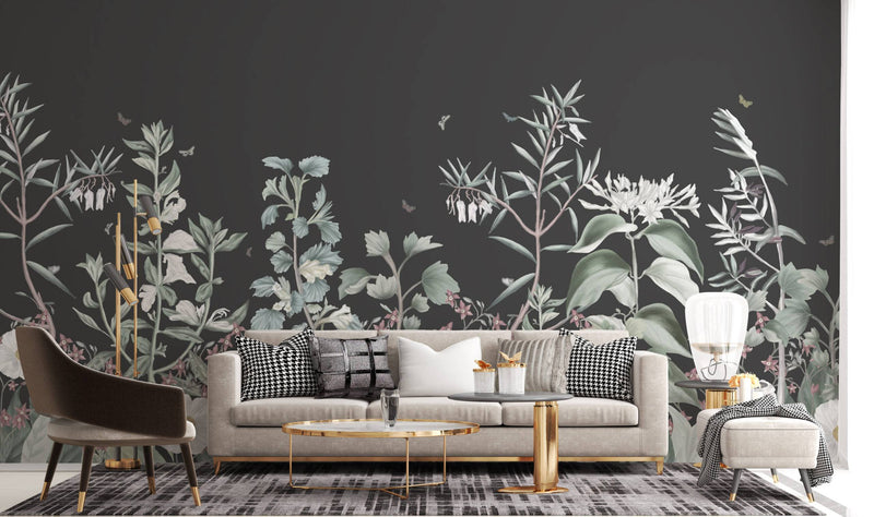 Dark Background Flower Garden Self adhesive Wallpaper