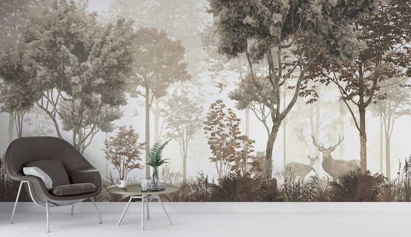 Deer In The Forest Modern Self adhesive Wallpaper