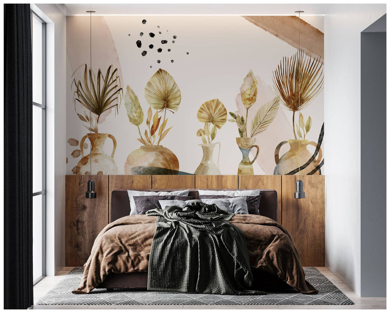 Dry Leaves Into Vases Self adhesive Wallpaper