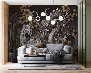 Grey Tones Dragon Designed Self Adhesive Wallpaper - Luzenandco