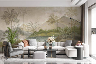 Natural Tones Forest and Mountain Landscape Wallpaper