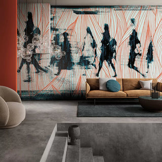 Walking Human Figures Modern Wall Mural Wallpaper