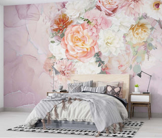 Pink Color Large Rose Peel and Stick Wallpaper