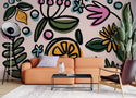 Orange and Big Flowers Color Wall Mural Wallpaper