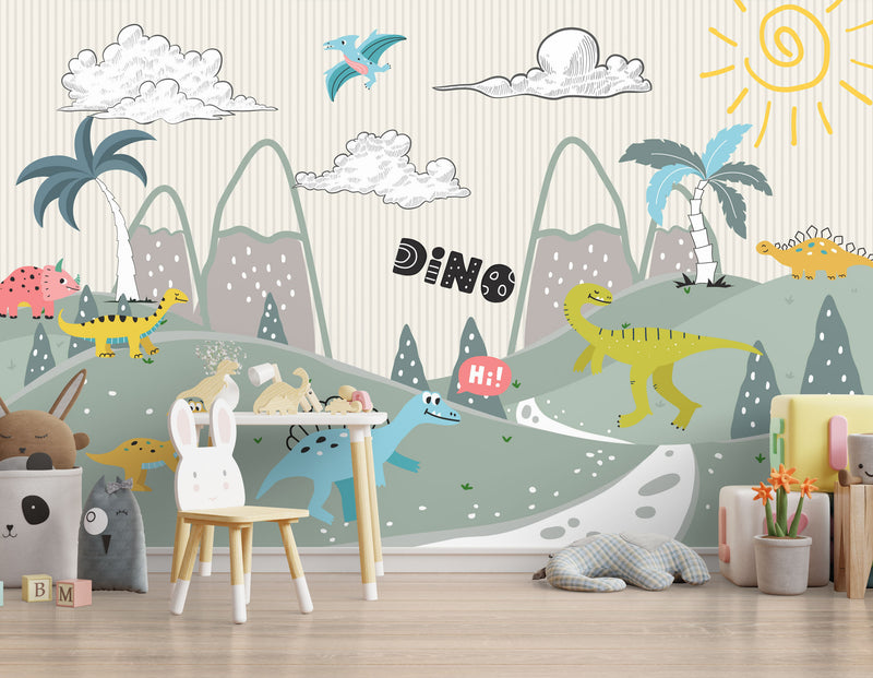 Dinosaurs Forest Peel and Stick Wallpaper, Wall sticker, Wall poster, Wall Decal