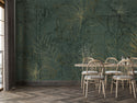 Dark Green Flower Silhouette Self adhesive Wallpaper