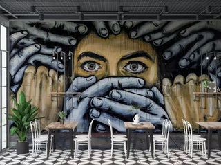 Muted Human Figure Graffiti Wall Mural Wallpaper