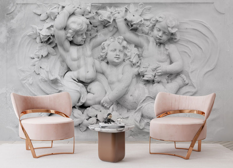 Angel Statue Figures Relief Wall Mural Wallpaper - Luzenandco