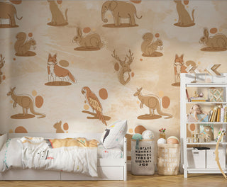 Cartoon Animals In Coffee Tones Wallpaper