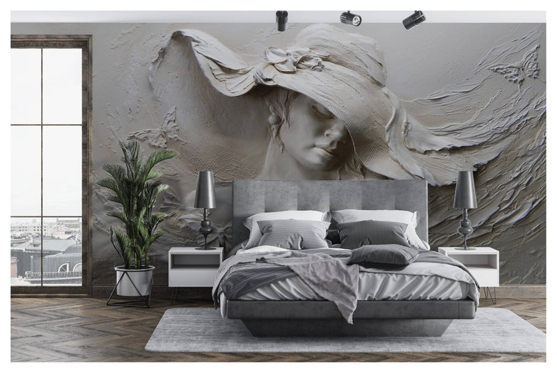 3d Effect Woman Sculpture Art Wall Mural Wallpaper - Luzen&Co