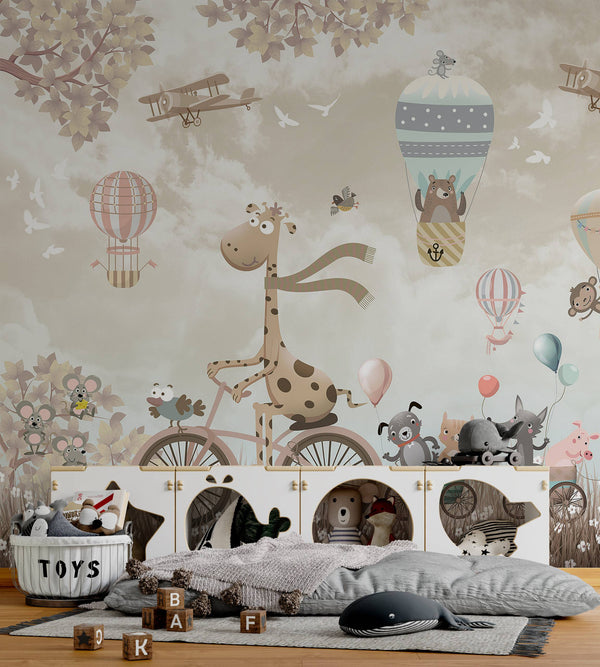Cycling Giraffe Self adhesive Wallpaper, Wall sticker, Wall poster, Wall Decal