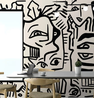 Linear Face Motifs Modern Wall Mural Peel and Stick Wallpaper