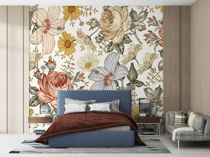 Floral Vintage Self adhesive wallpaper Flower Peel and stick Wallpaper - Luzen&Co