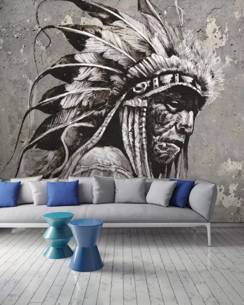 Native American Portrait Wall Mural Self Adhesive Wallpaper