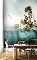 Girl On A Rock Middle of Sea Wall Mural Wallpaper - Luzenandco Australia