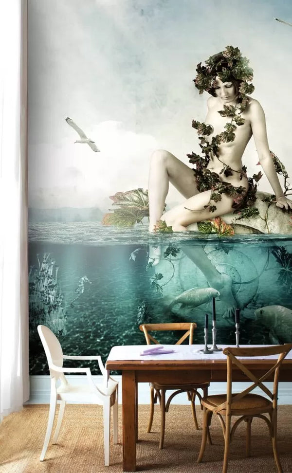 Girl On A Rock Middle of Sea Wall Mural Wallpaper - Luzenandco Australia