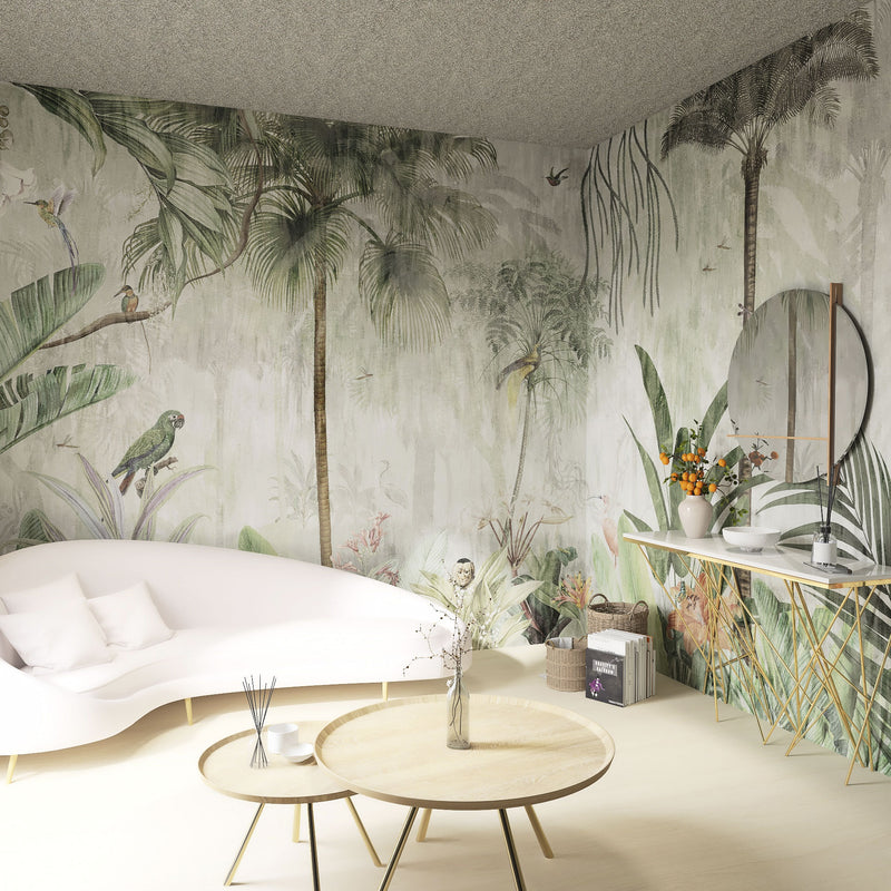 Antique Tropical Jungle Animals Self Adhesive Wallpaper