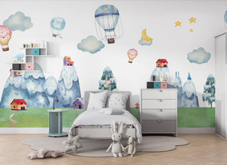 Clouds Mountains and Air Balloons Wallpaper, Wall sticker, Wall poster, Wall Decal - Luzen&co