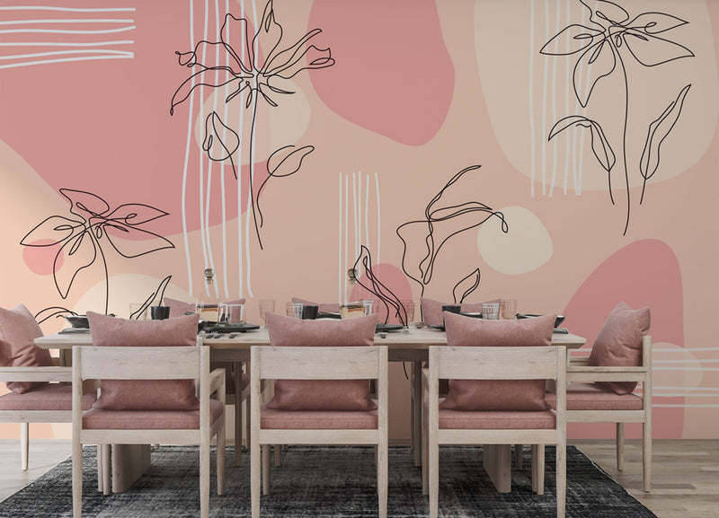 Linear Flowers Wallpaper In Pink