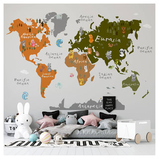 Cute Animals Map Kids Wallpaper