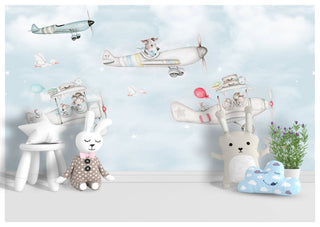 Cartoon Animal Pilots On Airplanes Self adhesive Wallpaper