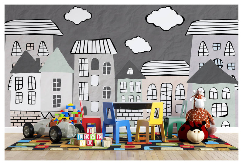 Cartoon Buildings Kids Wallpaper