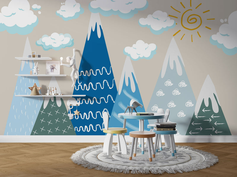 Sun and Clouds Kids Wallpaper, Wall sticker, Wall poster