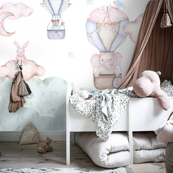 Flying Hot Air Balloons Peel and Stick Wallpaper, Wall sticker, Wall poster, Wall Decal - Luzen&co