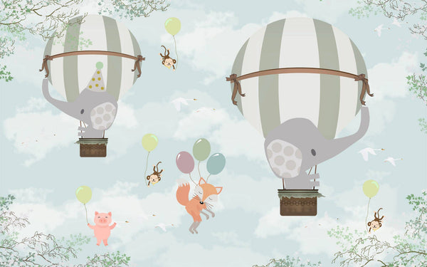 Elephants With Hot Air Balloons Kids Wallpaper