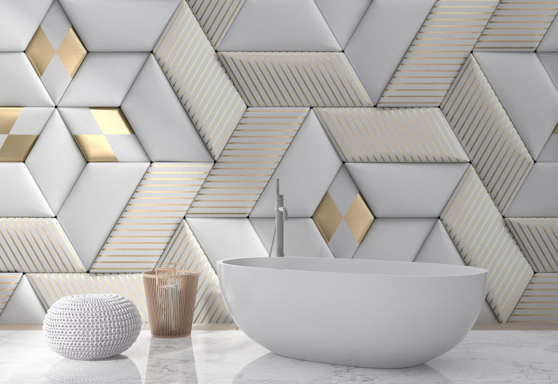 Gold Detailed 3D Geometric Wallpaper