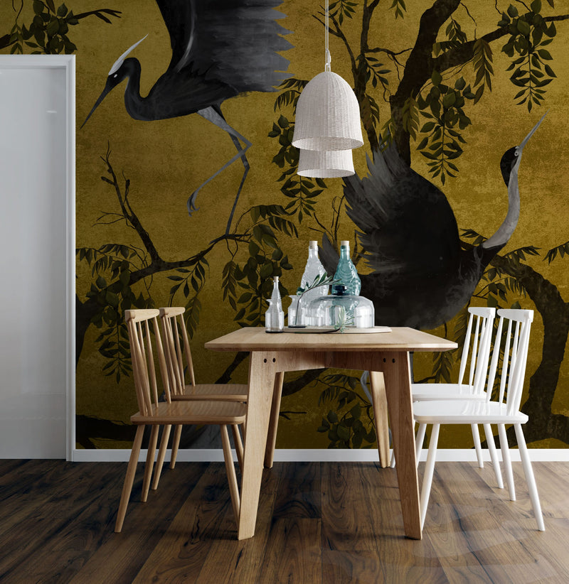 Flowers and Birds Pattern Wallpaper