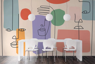 Linear Face Figures Color Wall Mural Peel and Stick Wallpaper - Australia Luzen&Co