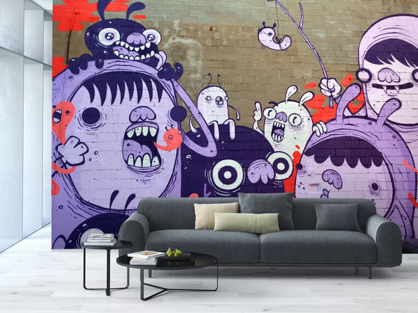 Funny Characters Graffiti Wall Mural Wallpaper