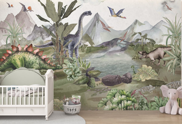 Dinosaurs by the Lake Peel and Stick Wallpaper