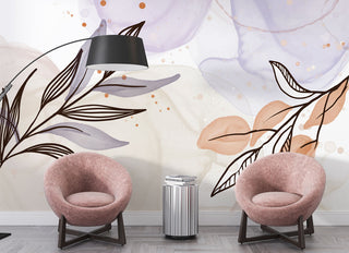 Linear Leaves with Watercolor Effect Self adhesive Wallpaper