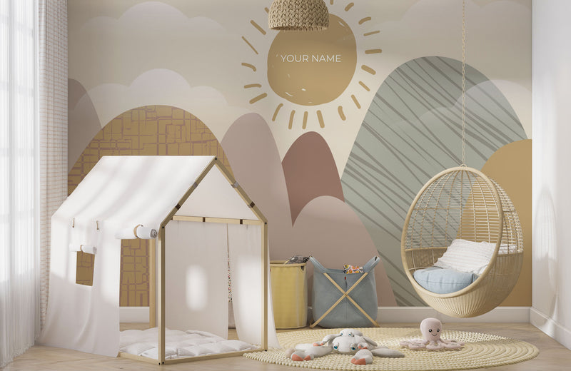 Mountain and Sun Custom Kids Wallpaper, Wall sticker, Wall poster