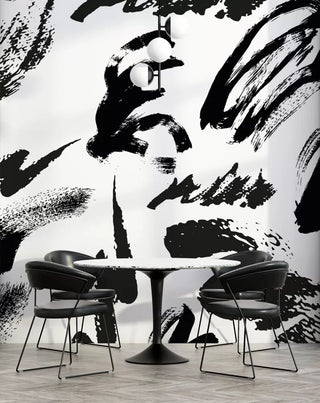 Black Brush Marks Wall Mural Wallpaper