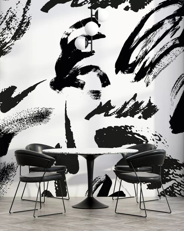 Black Brush Marks Wall Mural Wallpaper
