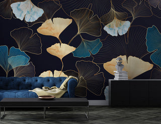Linear Gold Detail Flowers Self adhesive Wallpaper